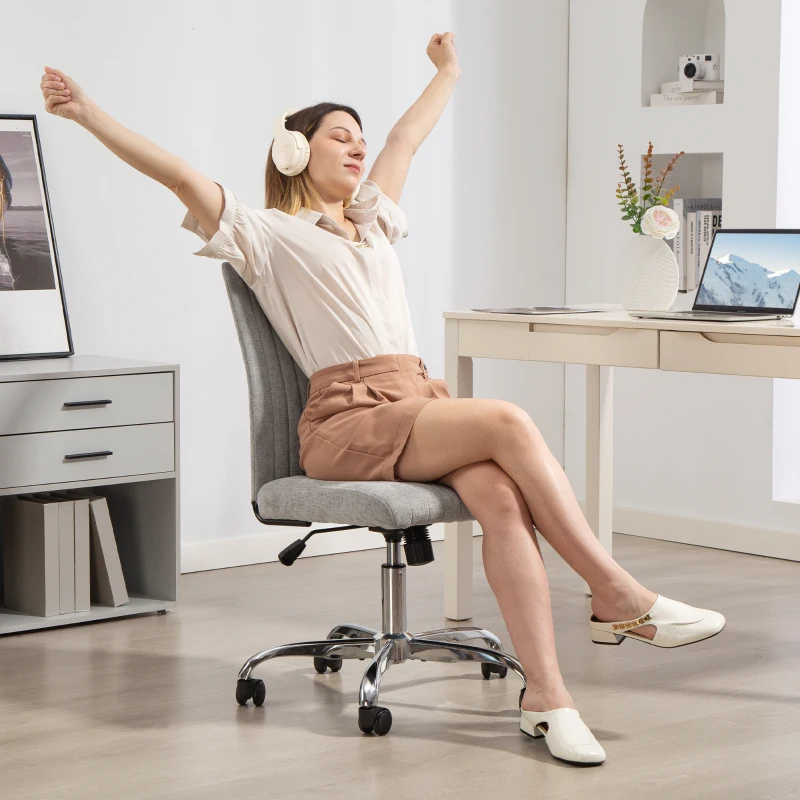 HOMCOM Chaise Bureau Sans Accoudoirs avec Hauteur Réglable et Siège Pivotant, Revêtement en Tissu, Gris