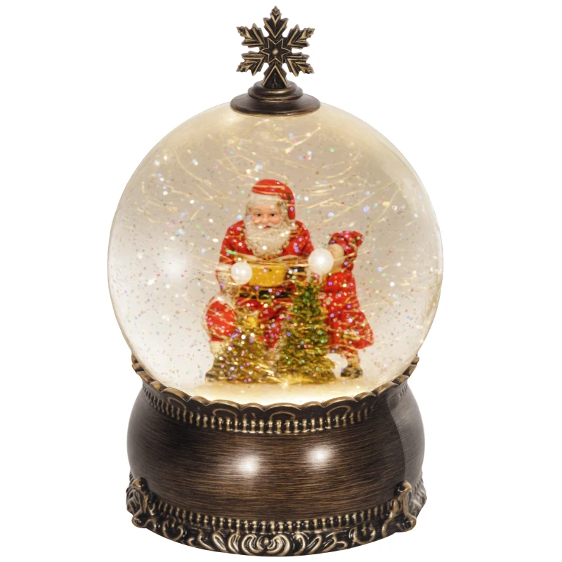 HOMCOM Bola de Neve com Música e Luzes Globo de Neve com Cena de Pai Natal e Criança Decoração de Natal Bronze