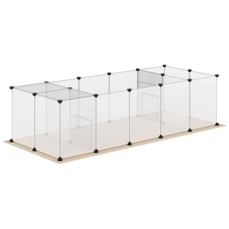 PawHut Valla para Mascotas DIY con 20 Paneles y Tapete Parque para Animales Pequeños para Cobayas Conejos 175x70x45 cm Blanco