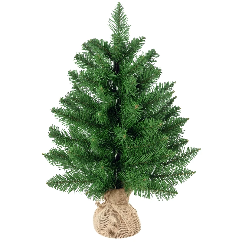 HOMCOM Mini Weihnachtsbaum mit künstlichem Schnee, 60 cm hoch, mit Zementständer, Mehrfarbig