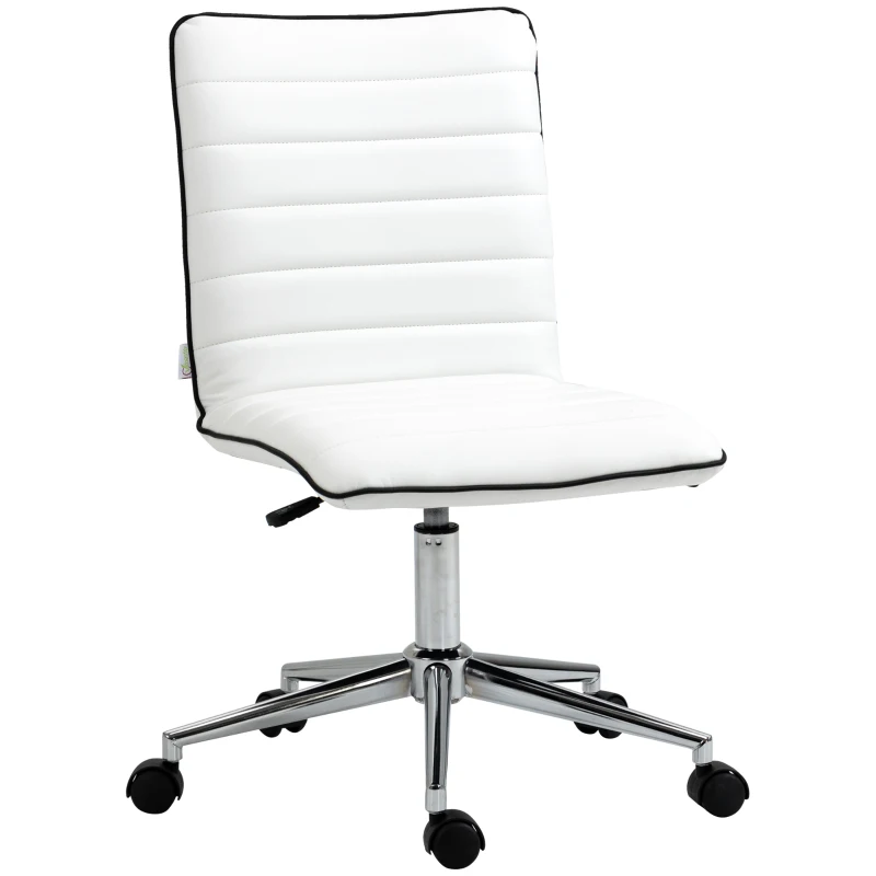 Vinsetto  Silla de Oficina Sin Reposabrazos Silla de Escritorio Juveniles con Altura Ajustable Respaldo Tapizado en Piel Sintética Carga 120 kg 47x57x76,5-86,5 cm Blanco