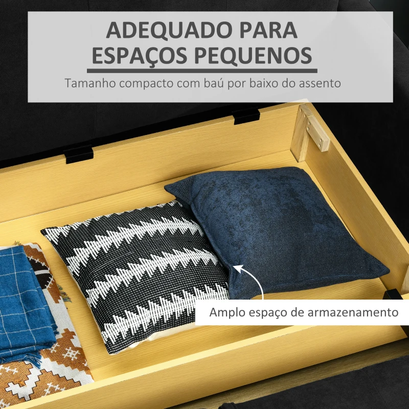 HOMCOM Sofá Cama de 2 Lugares Estofado em Algodão com 2 Almofadas Apoio para os Braços e Armazenamento 152x101x81cm Cinza Carvão