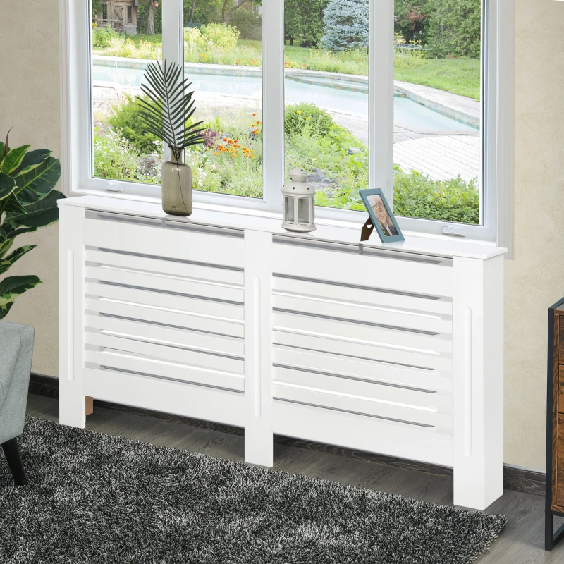 HOMCOM Cubrirradiadores de Lamas con Estante para Objetos, en Madera, 172x19x81 cm, Blanco