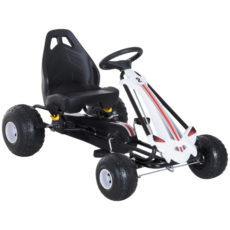 Coche de Pedales Go Kart Racing Deportivo con Asiento Ajustable Embrague y Freno Juguete Exterior 101.5x65.5x59.5cm Marco Hierro Blanco y Negro