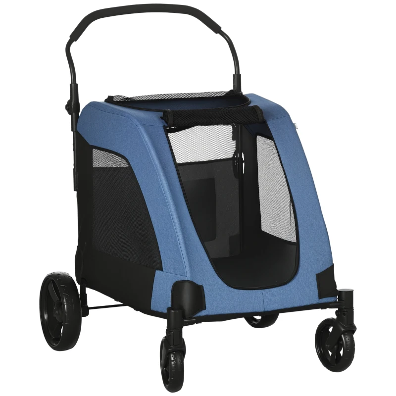 PawHut Dog Stroller 4 Wheels Pet Trolley Carrier Mesh Windows for Medium Large Dogs Traveling Blue