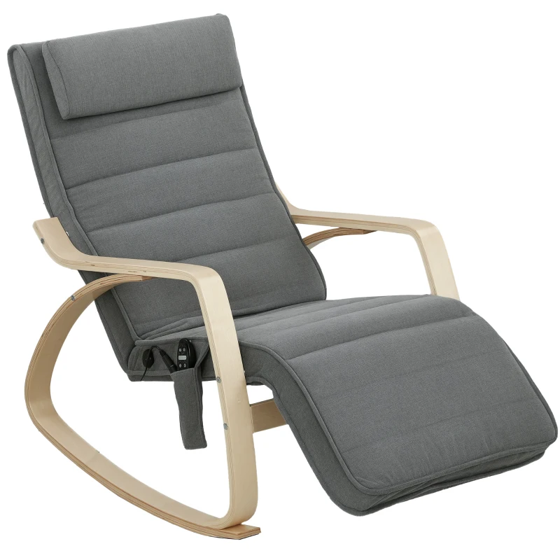 HOMCOM Fauteuil à bascule avec fonction de massage, chauffage lombaire, 3 modes, revêtement en tissu, gris