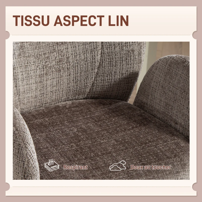 HOMCOM Chaise bureau ergonomique, fauteuil de bureau avec siège pivotant à retour automatique, 60 x 66 x 86,5 cm, brun clair