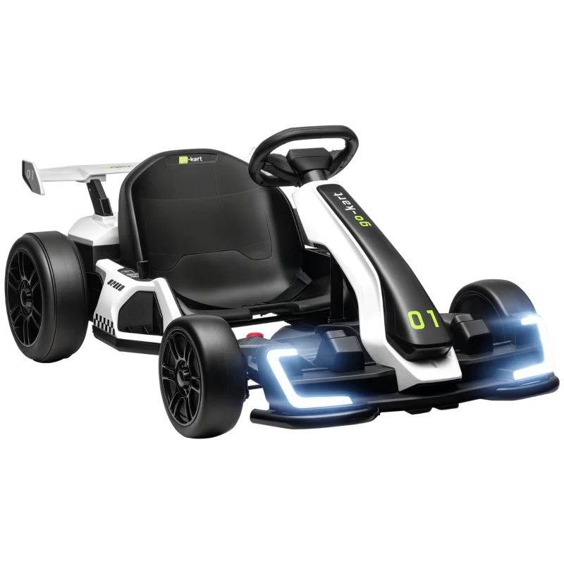 HOMCOM Kart electric pentru copii scaun reglabil Drift Go-kart claxon lumini muzica alb pentru copii pentru plimbare pentru distractie echilibru
