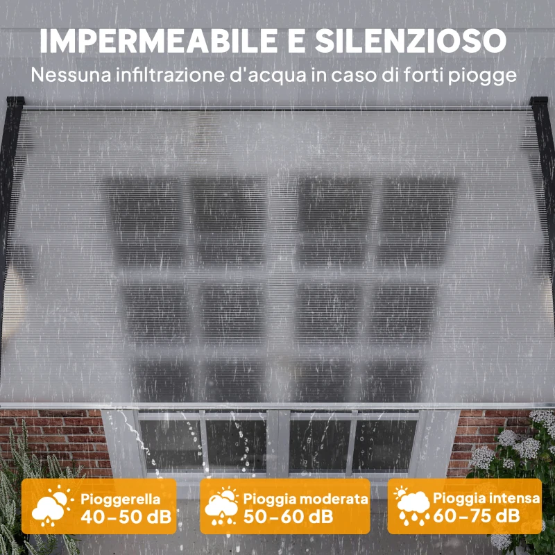 Outsunny Tenda da Sole Curva con Viti e Bulloni Inclusi, in Policarbonato, PP e Alluminio, 90x150x25 cm