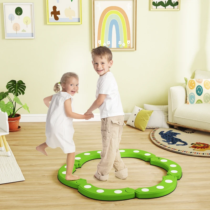 AIYAPLAY Barre d'Équilibre pour Enfants de +3 Ans avec 6 Pierres d'Équilibre Points Tactiles pour Intérieur et Extérieur Vert