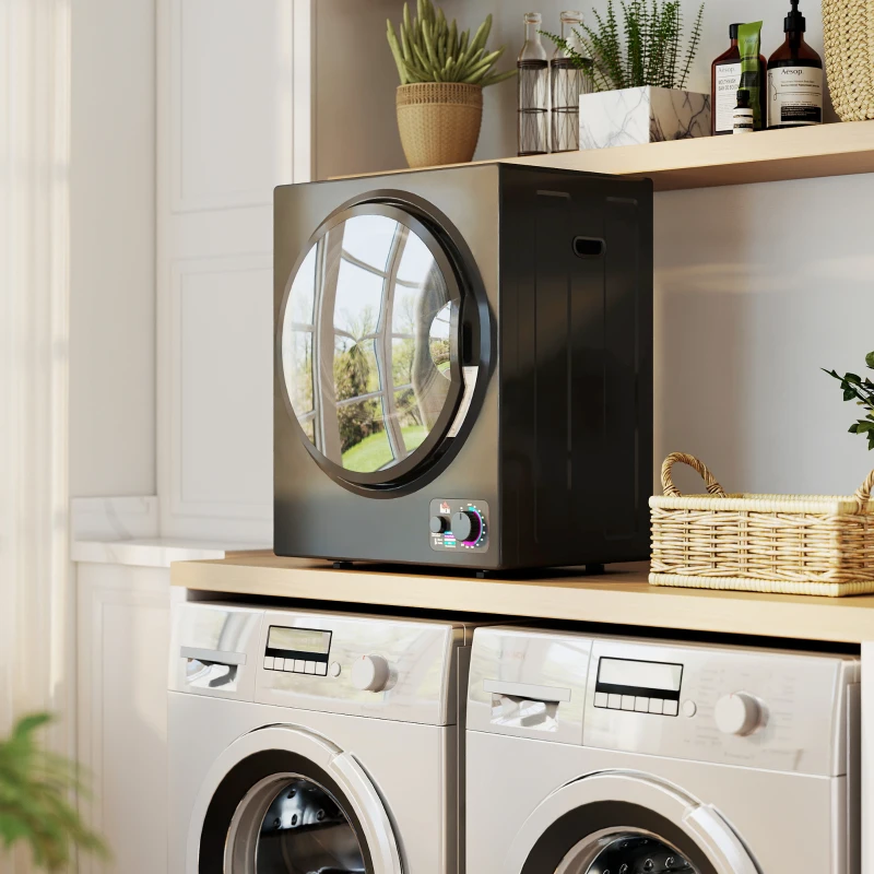 HOMCOM Secadora eléctrica portátil 850W, capacidad 33L 4 modos de funcionamiento, acero inoxidable, 49 x 40,5 x 60 cm, negro