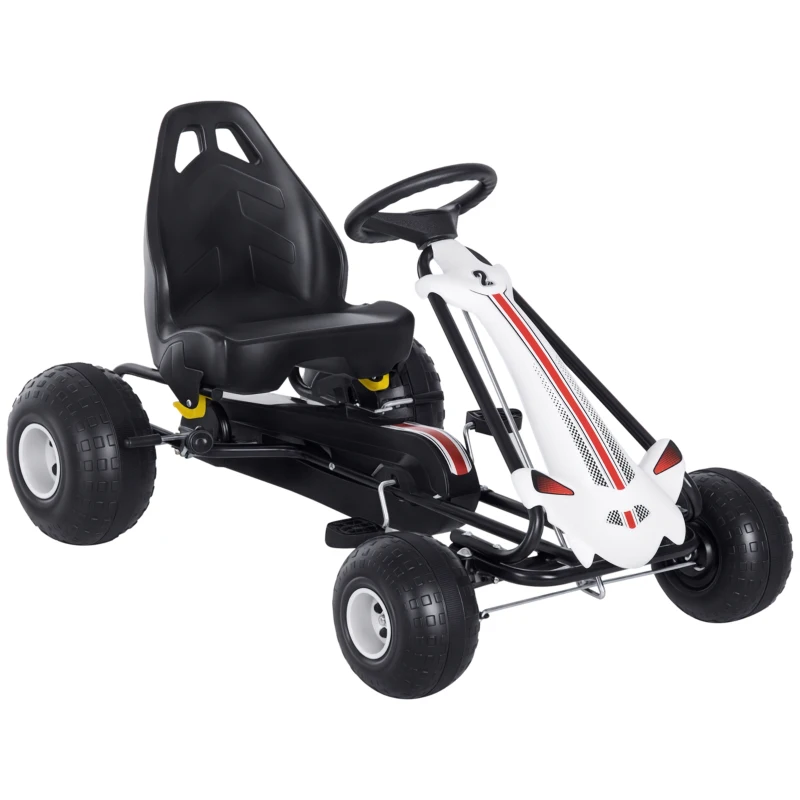 HOMCOM Go Kart a Pedali per Bambini 3-6 Anni con Sedile Regolabile, in Plastica e Ferro, 101.5x65.5x59.5 cm, Bianco e Nero