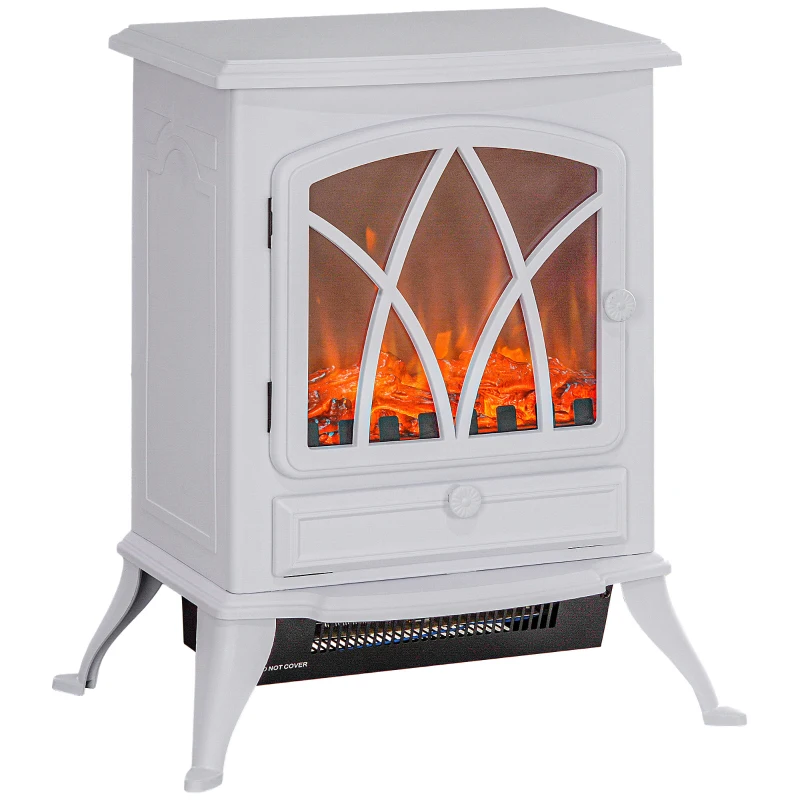 HOMCOM Chimenea Eléctrica 1000W/2000W con Efecto de Llama y Protección Sobrecalentamiento para 15-30 ㎡ 45x28,5x54 cm Blanco