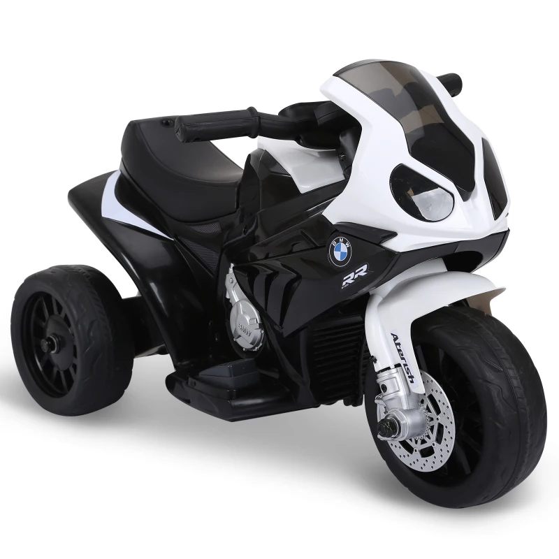 HOMCOM Moto électrique enfants sous licence BMW S1000 RR, 3 roues, 6V et 2,5 Km/h, voiture électrique enfants avec effets lumineux et sonores, moto enfant, charge max. 20 kg, noir