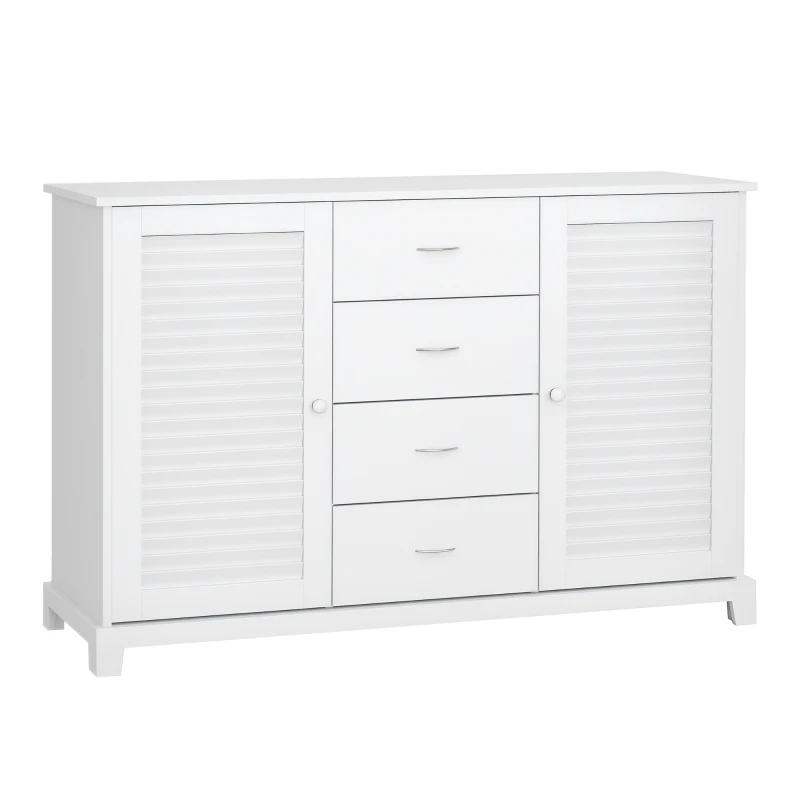 HOMCOM Sideboard Schrank Dielenschrank Badschrank Kommode Lamellentür Weiß 120,2x40,2x80,2cm