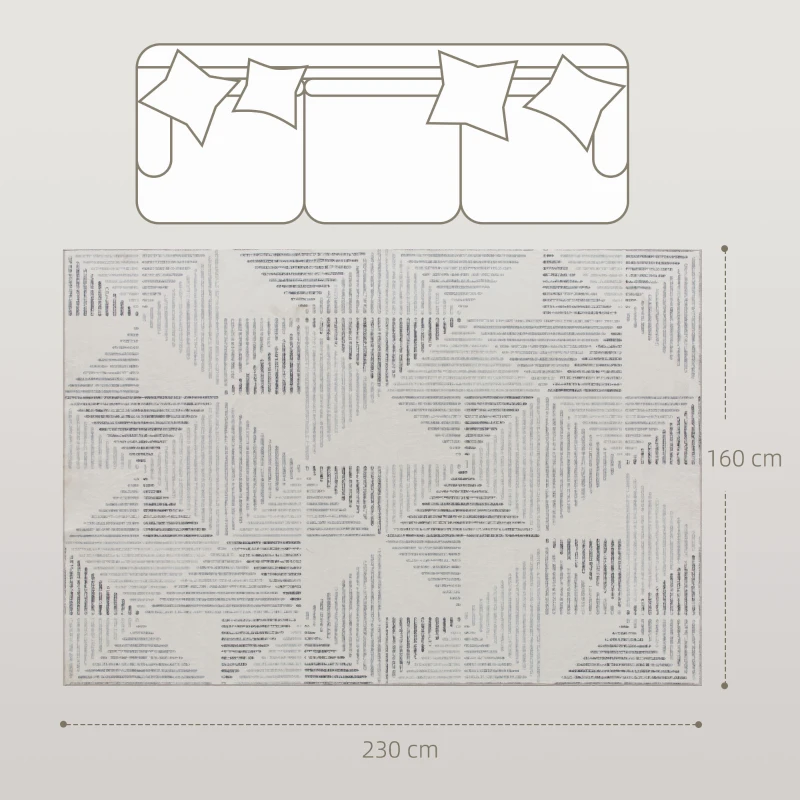 HOMCOM Modern Area Rug, Geometric Pattern Non-Slip Washable Rug, Soft Floor Carpet for Living Room, Bedroom, Dining Room, Home Office, 230 x 160 cm, Grey