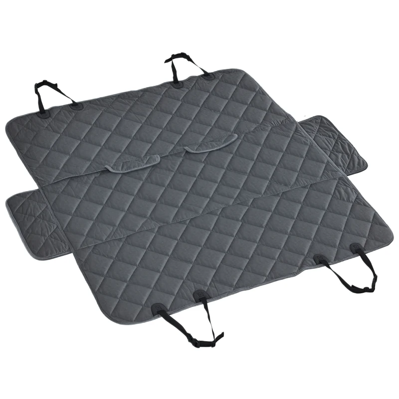 PawHut Telo Coprisedile Auto per Cani Effetto Velluto con Fondo Antiscivolo e Cinghie di Fissaggio, 160x145cm, Grigio