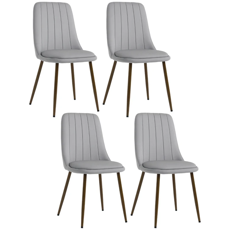 HOMCOM Set de 4 Scaune de Masa, Scaun de Bucatarie Modern cu Tapiterie din Catifea, Spatar Curbat si Picior din Otel pentru Camera de Zi, Dormitor, Gri