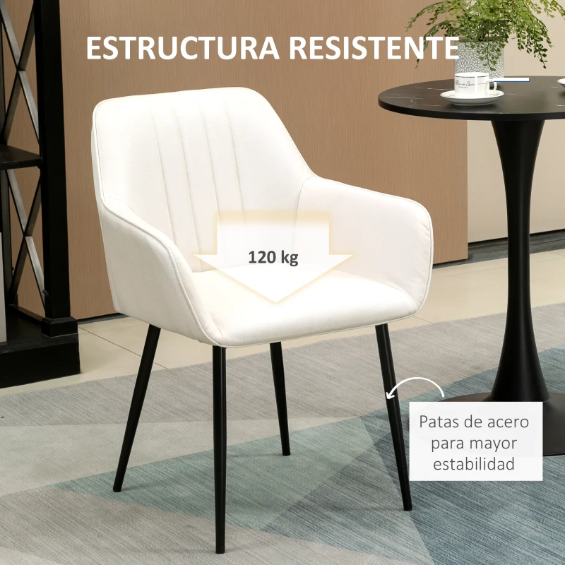 HOMCOM Pack de 2 Sillas de Cocina con Respaldo Reposabrazos y Patas de Metal para Salón 59,5x56,5x81 cm Beige