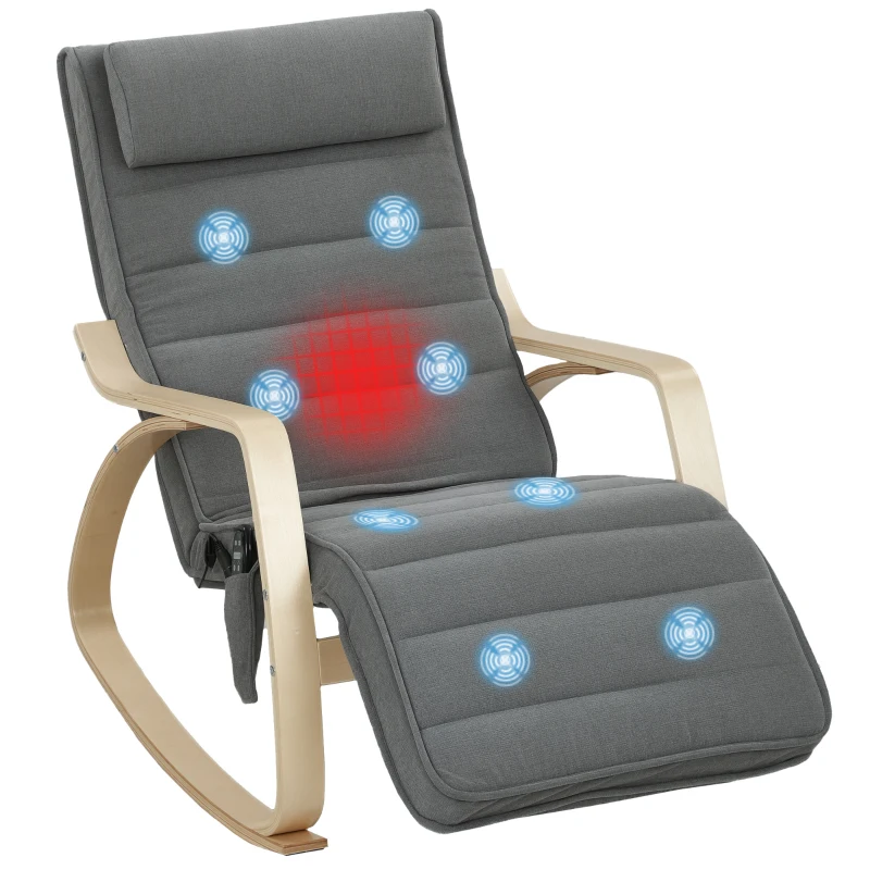 HOMCOM Schaukelstuhl mit Massage-Funktion, Lendenheizung, 3 Modi, Stoffbezug, Grau(m-10)