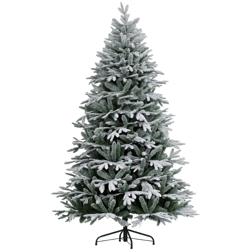 HOMCOM Brad de Crăciun cu Zăpadă Artificială cu 2531 Crengi, Brad de Crăciun cu Bază Pliabilă, Ø114x180 cm, Verde