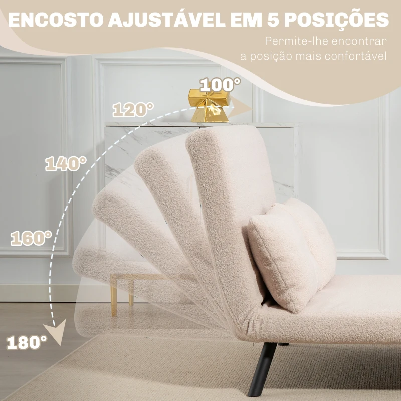HOMCOM Sofá Cama Sofá Convertível em Cama de 2 Lugares Dobrável com Encosto Ajustável em 5 Níveis e 2 Almofadas 102x73x81 cm Bege