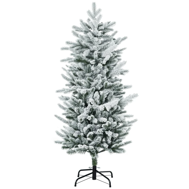 HOMCOM Sapin de Noël artificiel, pin naturel enneigé 267 branches de neige ouverture automatique base en acier 135 cm vert