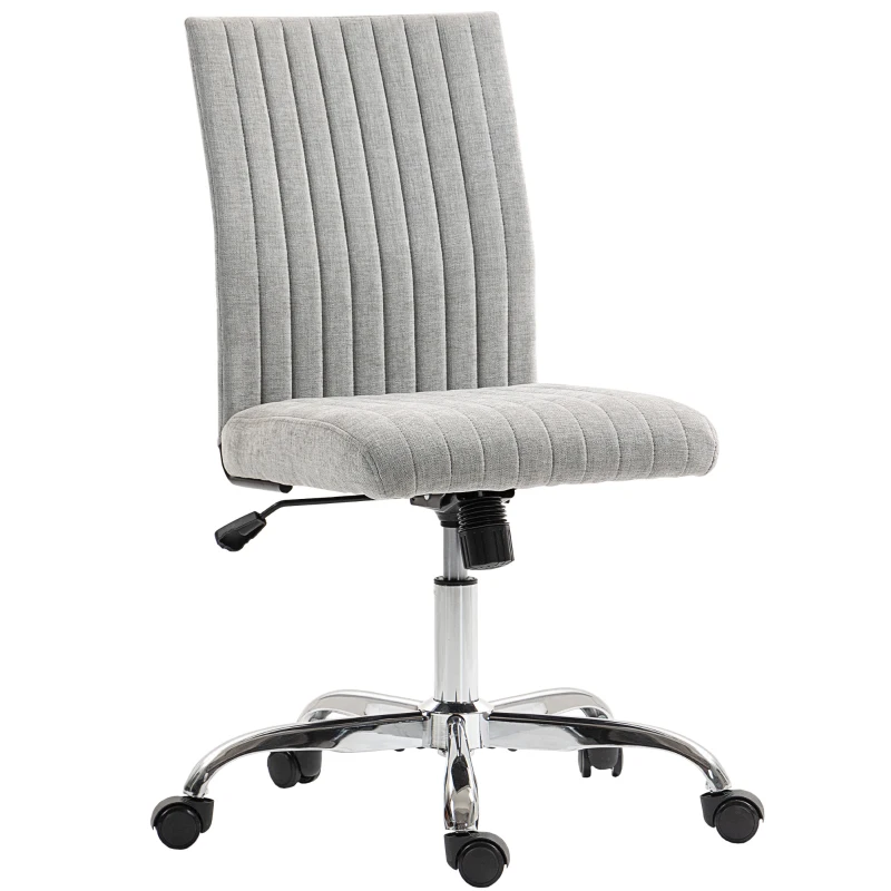 HOMCOM Chaise Bureau Sans Accoudoirs avec Hauteur Réglable et Siège Pivotant, Revêtement en Tissu, Gris
