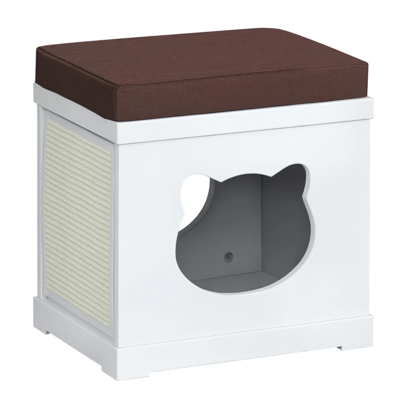 PawHut Cat House Bed Cat Scratching Cube for Small Cat Pet Furniture with Removable Scratching Pad and Soft Cushion White