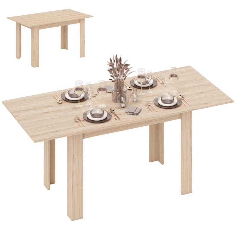 HOMCOM Tavolo da pranzo allungabile, tavolo da cucina rettangolare, per 8 a 6 persone, 140-180 x 80 cm, effetto legno naturale