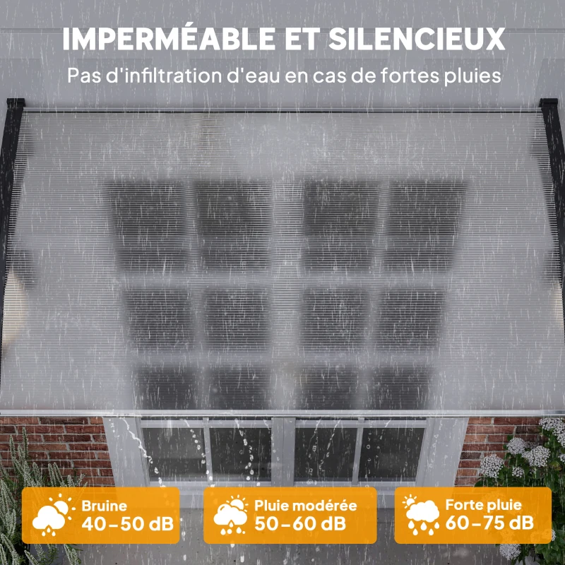 Outsunny Auvent de porte d'entrée toit marquise en polycarbonate protection contre pluie neige UV 0,9 x 1,5 m, transparente