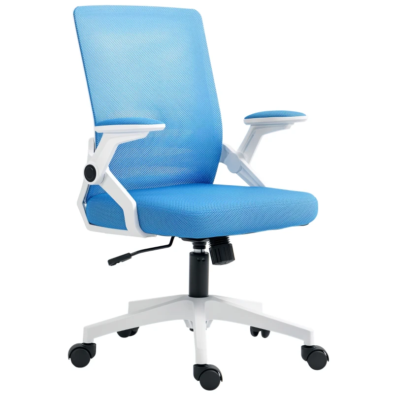 Vinsetto Scaun Ergonomic Reglabil pe Înălțime cu Cotiere de Ridicare, Scaun de Birou Pivotant din Poliester, 54x54x89-99 cm, Albastru