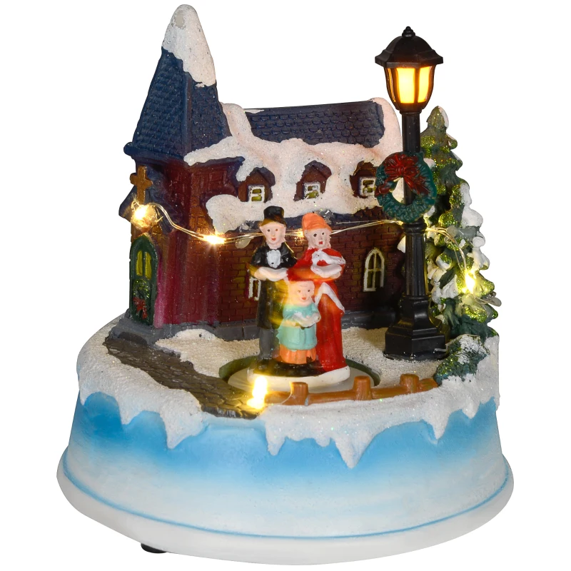 HOMCOM Pueblo Navideño con Luces LED Coro Giratorio Música para Decoración Navidad en Salón Dormitorio Multicolor