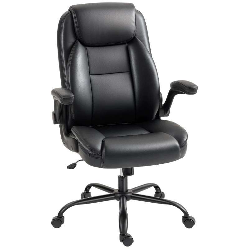HOMCOM Silla de Oficina con Apoyabrazos Plegables, Silla de Oficina Ergonómica, Altura Ajustable, Función de Balanceo, Negro