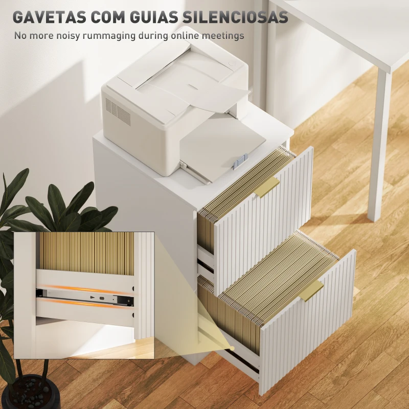 HOMCOM Bloco de Gavetas de Escritório com 2 Gavetas Frentes Caneladas Móvel para Arquivo para Tamanho A4 ou Carta 40x40x71 cm Branco