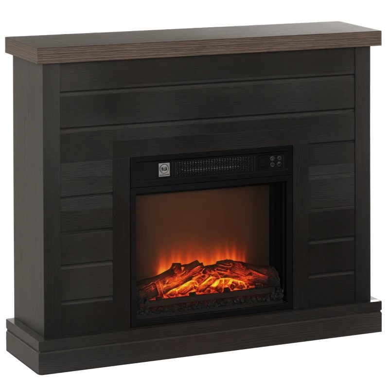 HOMCOM Șemineu Electric cu Flacără 3D, Oprire Automată, Încălzire Reglabilă și Temporizator, 96,5x22x81,7 cm, Maro