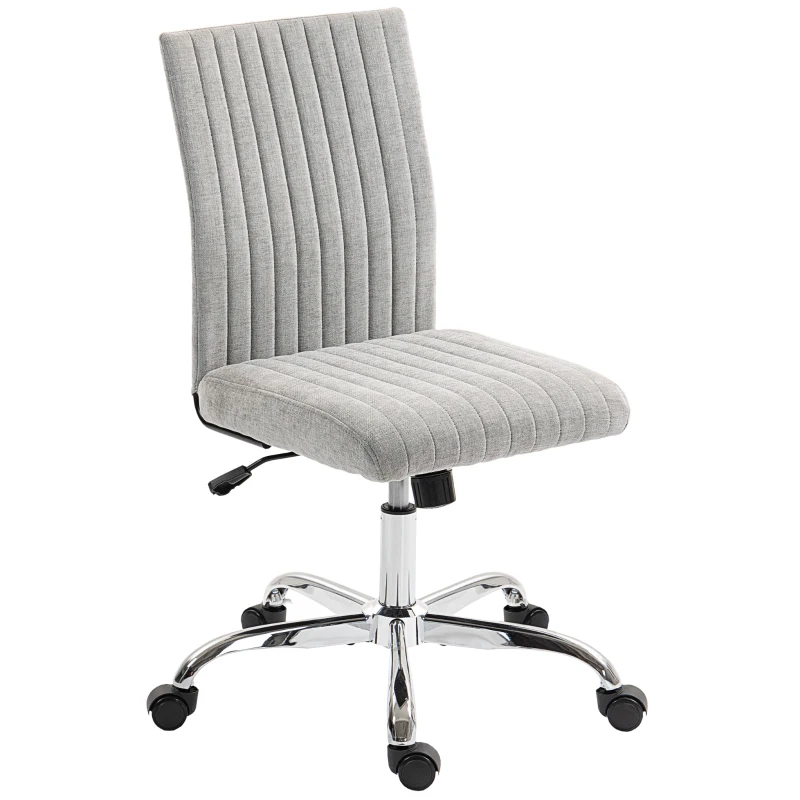 HOMCOM Silla de Oficina Sin Reposabrazos con Altura Ajustable y Asiento Giratorio, Revestimiento en Tejido, Gris