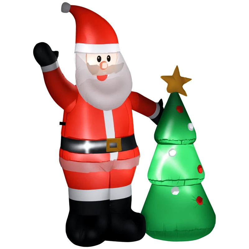 HOMCOM Babbo Natale Gonfiabile 150cm con Albero, Decorazione Natalizia per Esterno con Luci a LED, in Poliestere Impermeabile IP44