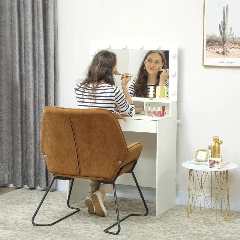 HOMCOM Poltrona Sala de Estar Moderna Poltrona de Leitura com Assento Largo e Acolchoado Estofada em Veludo Pés de Metal 70x67,5x87 cm Marrom
