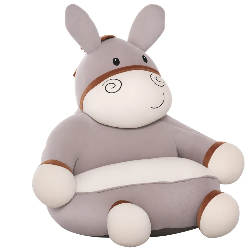 HOMCOM Fauteuil Enfant âne dim. 60L x 55l x 60H cm garnissage Moelleux Coton revêtement Velours Gris crème