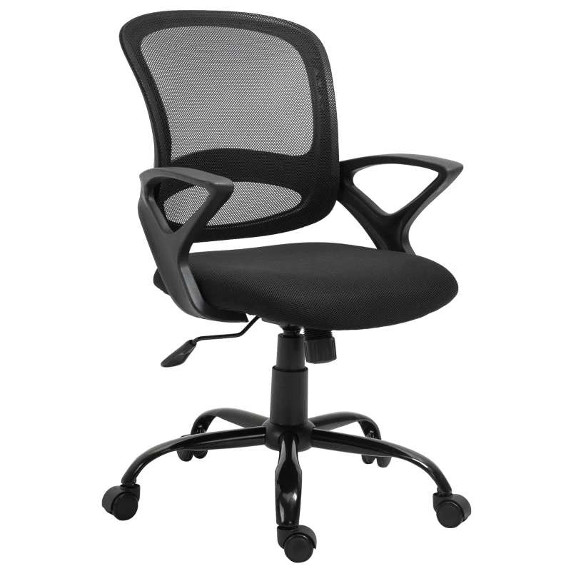 Vinsetto Silla de Oficina Silla de Escritorio de Malla Transpirable Basculante con Altura Ajustable Asiento Giratorio 360° y Soporte Lumbar 61x61x89-99 cm Negro