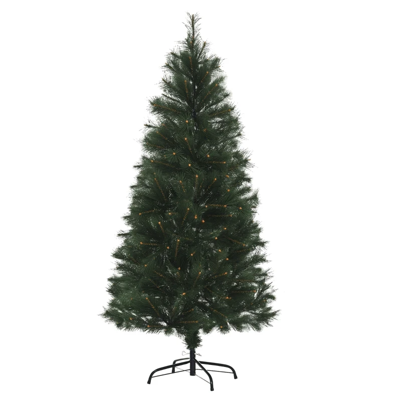 HOMCOM Árbol de Navidad 150 cm Artificial con 219 Agujas de Pino de PVC Ignífugo Base Plegable y Soporte de Acero Montaje Rápido Decoración Navideña para Interiores Verde