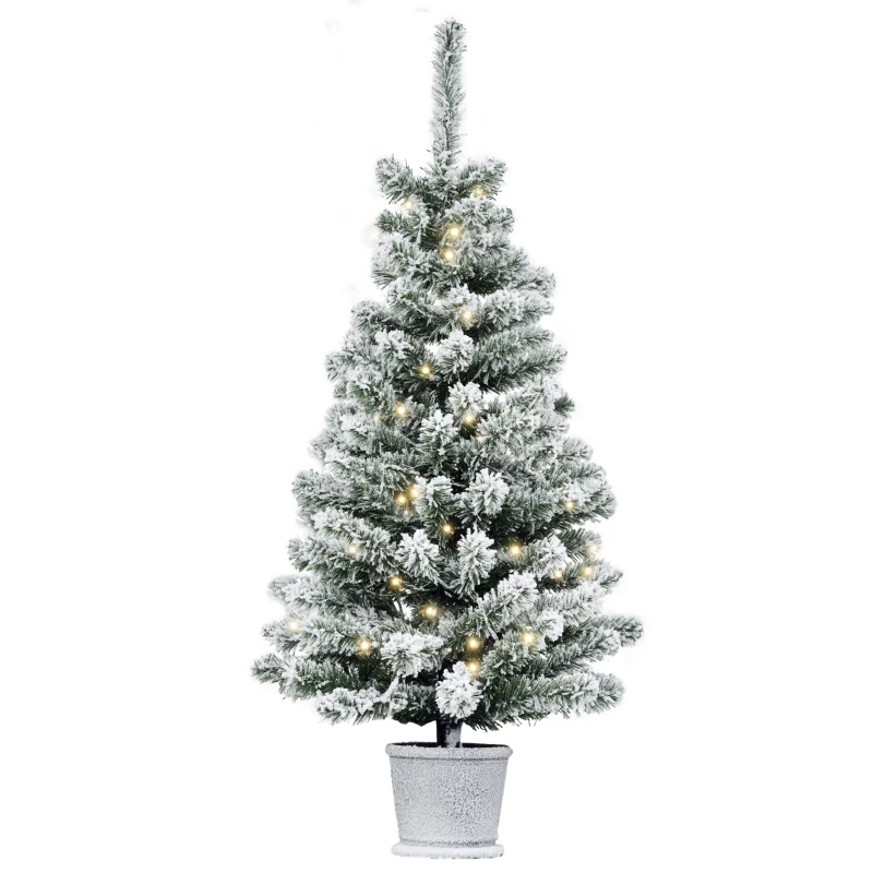 HOMCOM Árbol de Navidad Pequeño Artificial 90 cm con Luces LED 116 Ramas Maceta Desmontable y Soporte de Metal Decoración Navideña para Interior Ø40x90 cm Verde y Blanco