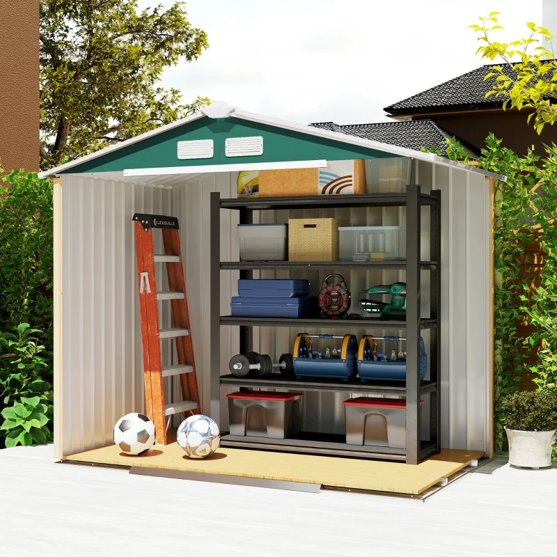 Outsunny Abri de Jardin 2,42 m² - Remise pour Outils avec Fondation - cabanon Porte verrouillable - dim. 213L x 130l x 185H cm - tôle d'acier Vert