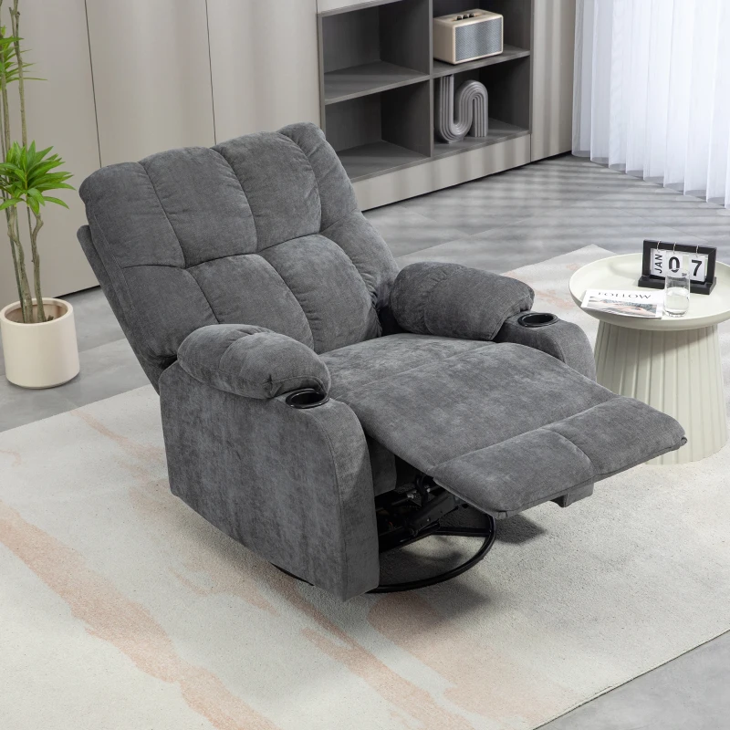 HOMCOM Relaxstoel met Voetsteun, Ligstoel, Draaibaar, tot 150 kg, Stalen Frame, 88x96x108cm, Donkergrijs(m-10)