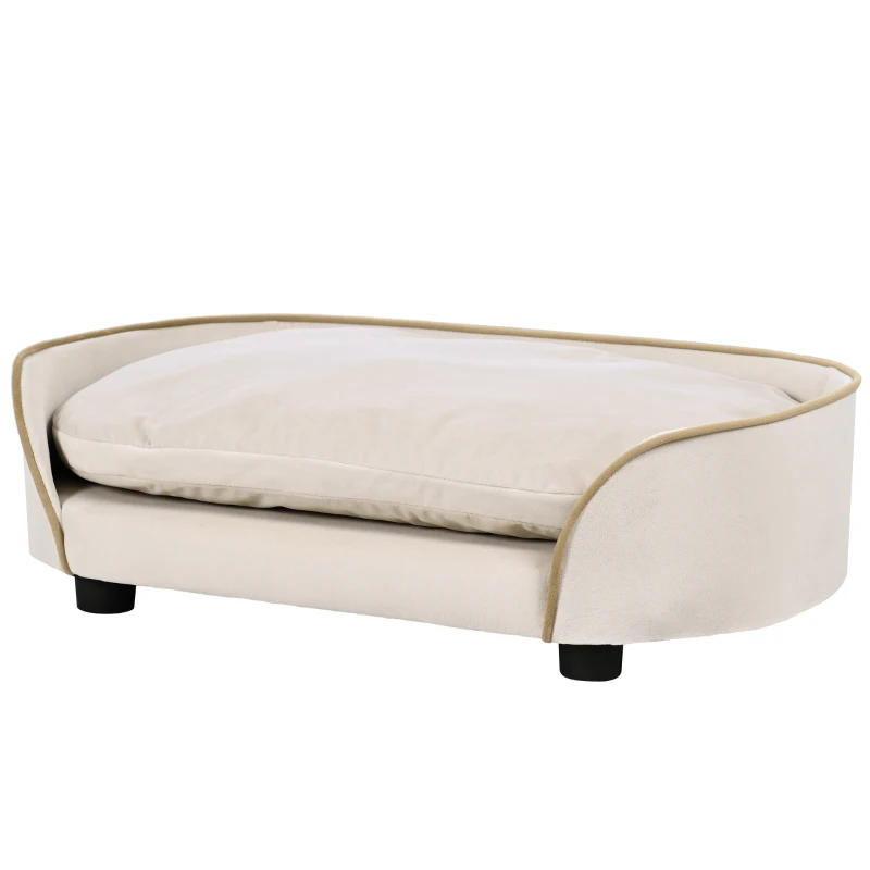 PawHut Canapé pour chien canapé pour animal de compagnie avec coussin amovible et housse lavable 66 x 43 x 19,5 cm beige