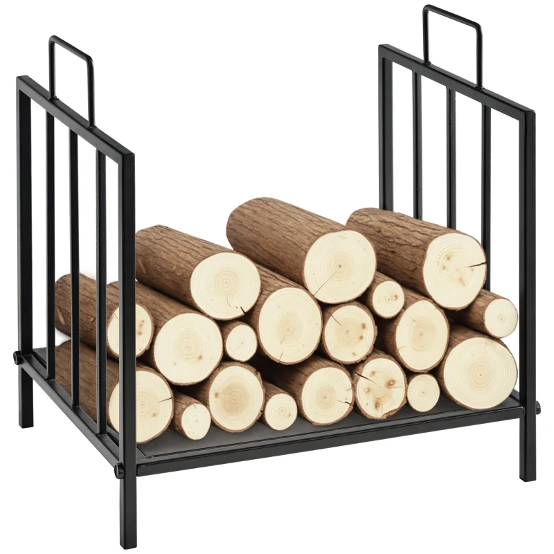 Outsunny Suport pentru Lemne pentru Interior și Exterior cu 2 Mânere, 44,5x33x46,5 cm, Negru