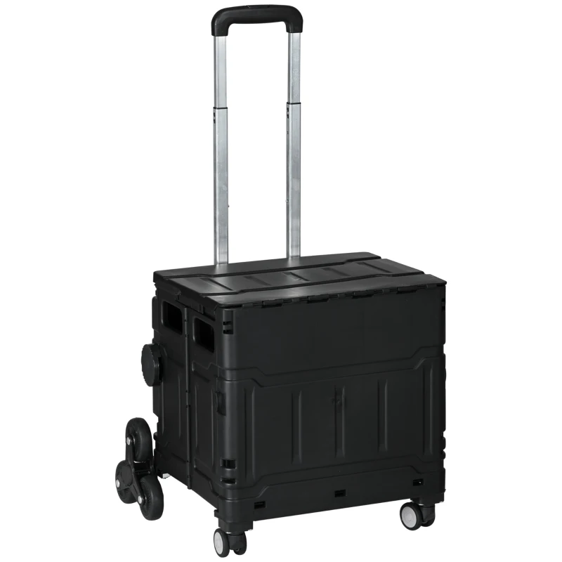 HOMCOM Carrito de la Compra Plegable con 2 Ruedas para Subir Escaleras Ángulo y Longitud de Mango Ajustable 48x43x95 cm Negro