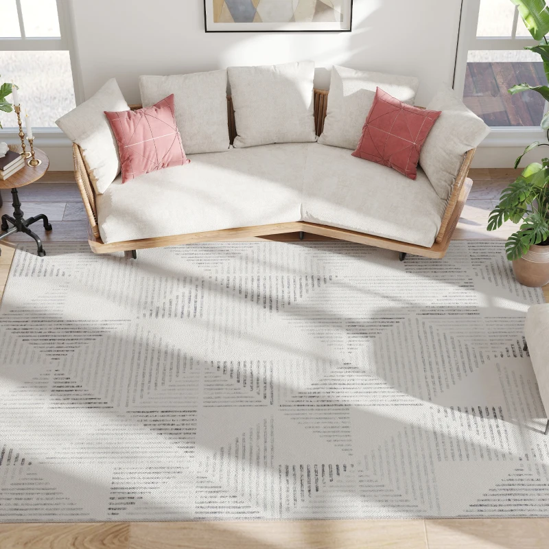 HOMCOM Modern Area Rug, Geometric Pattern Non-Slip Washable Rug, Soft Floor Carpet for Living Room, Bedroom, Dining Room, Home Office, 290 x 200 cm, Grey