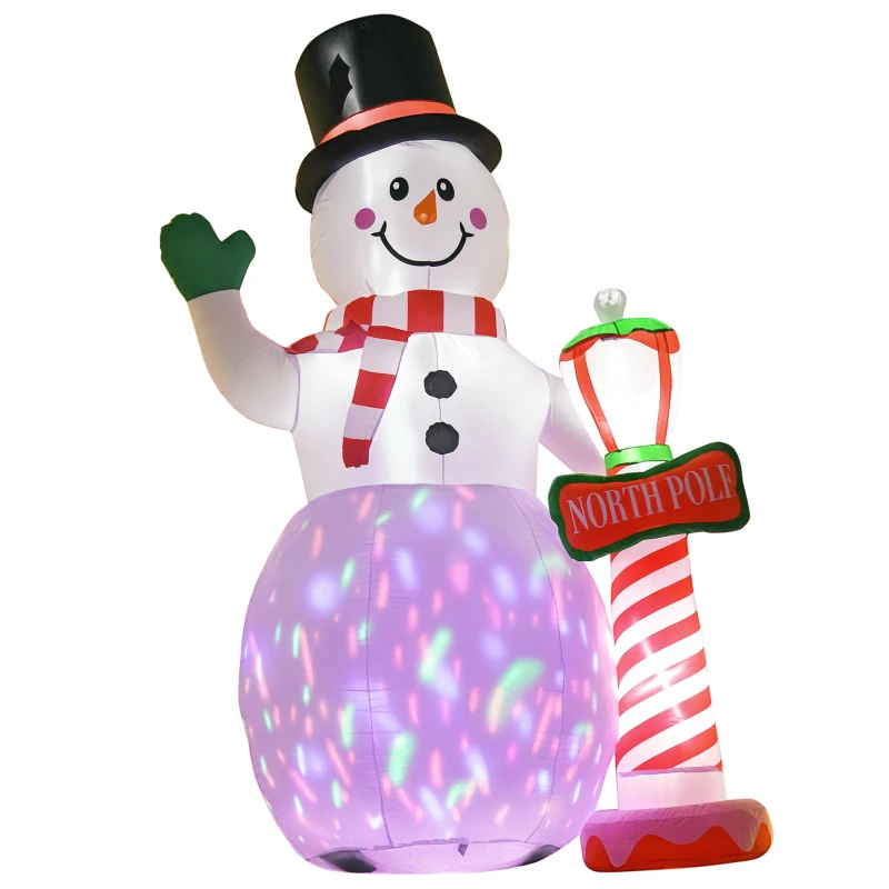 HOMCOM Weihnachtsdeko, aufblasbarer Schneemann, 2,4 m, LED-Beleuchtung, Gebläse, Weiß